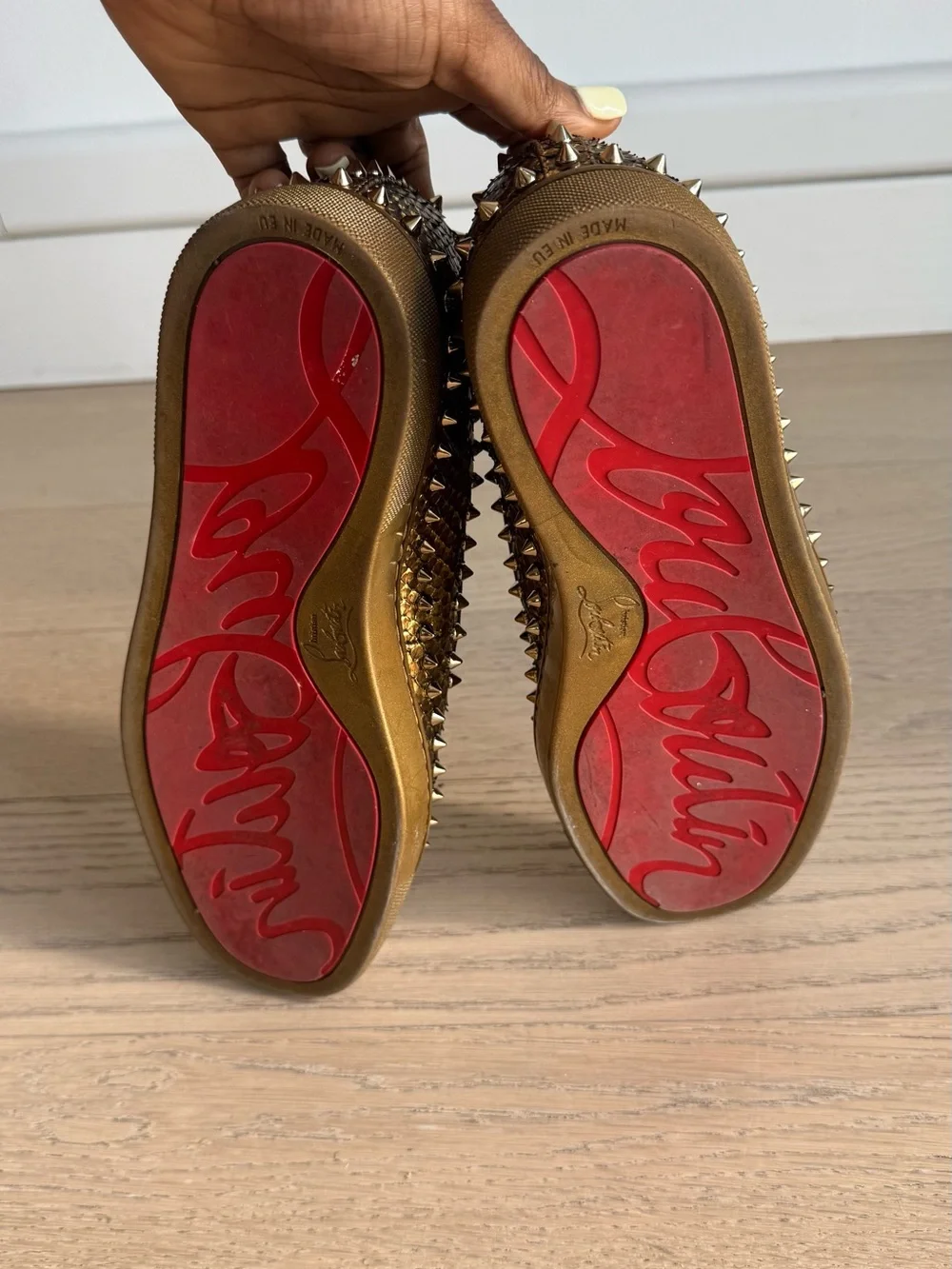 Christian Louboutin Gold Studded Loafer Slip-Ons